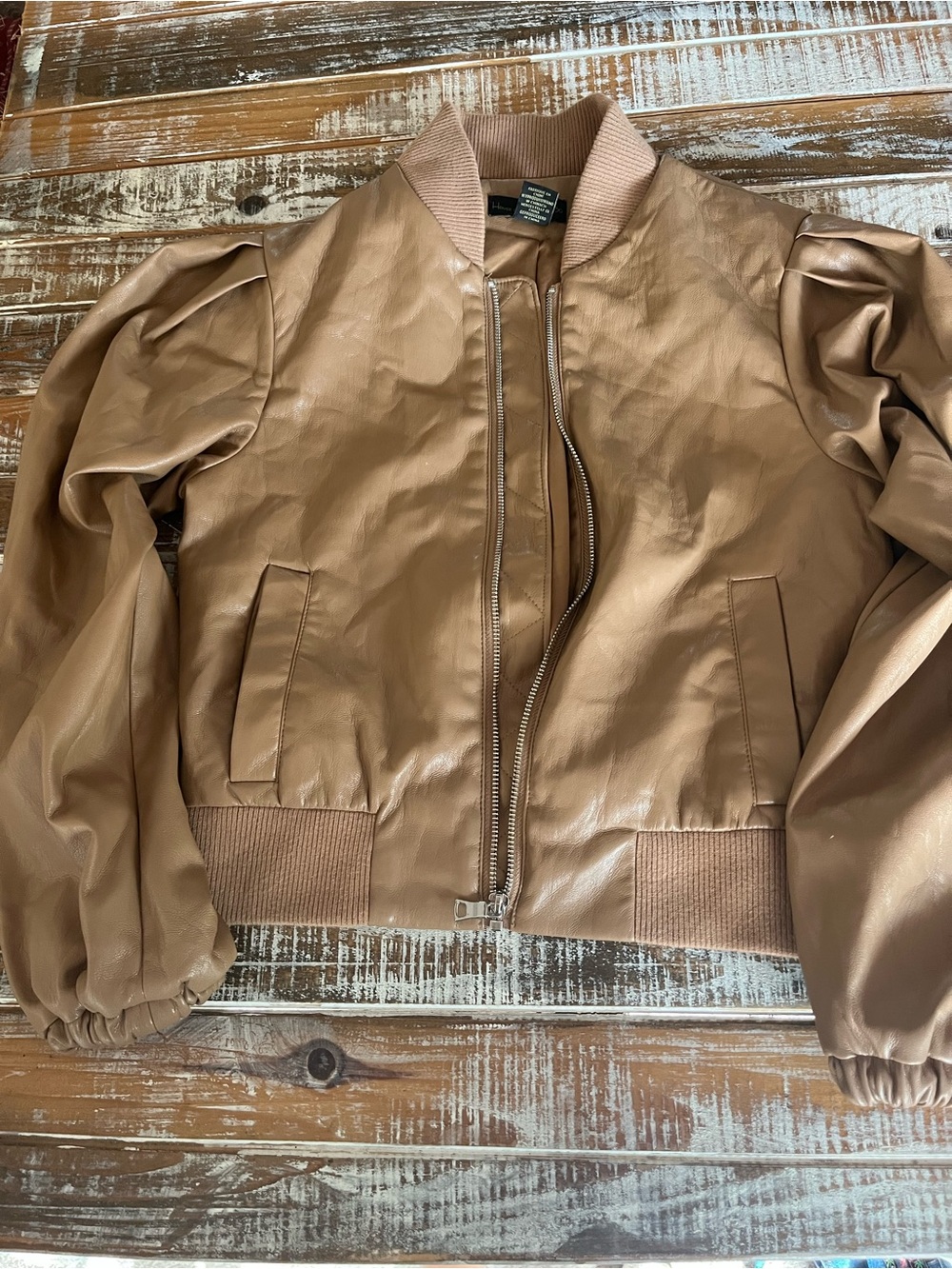House of Harlow 1960 Faux Leather Bomber Jacket in Camel Brown